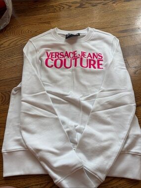 Versace Jeans Couture Women's White Sweatshirt with Pink Logo